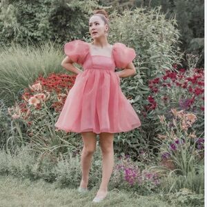 PIECES Daniella Organza Dress Azalea Pink Babydoll Size Extra Small/Small NEW